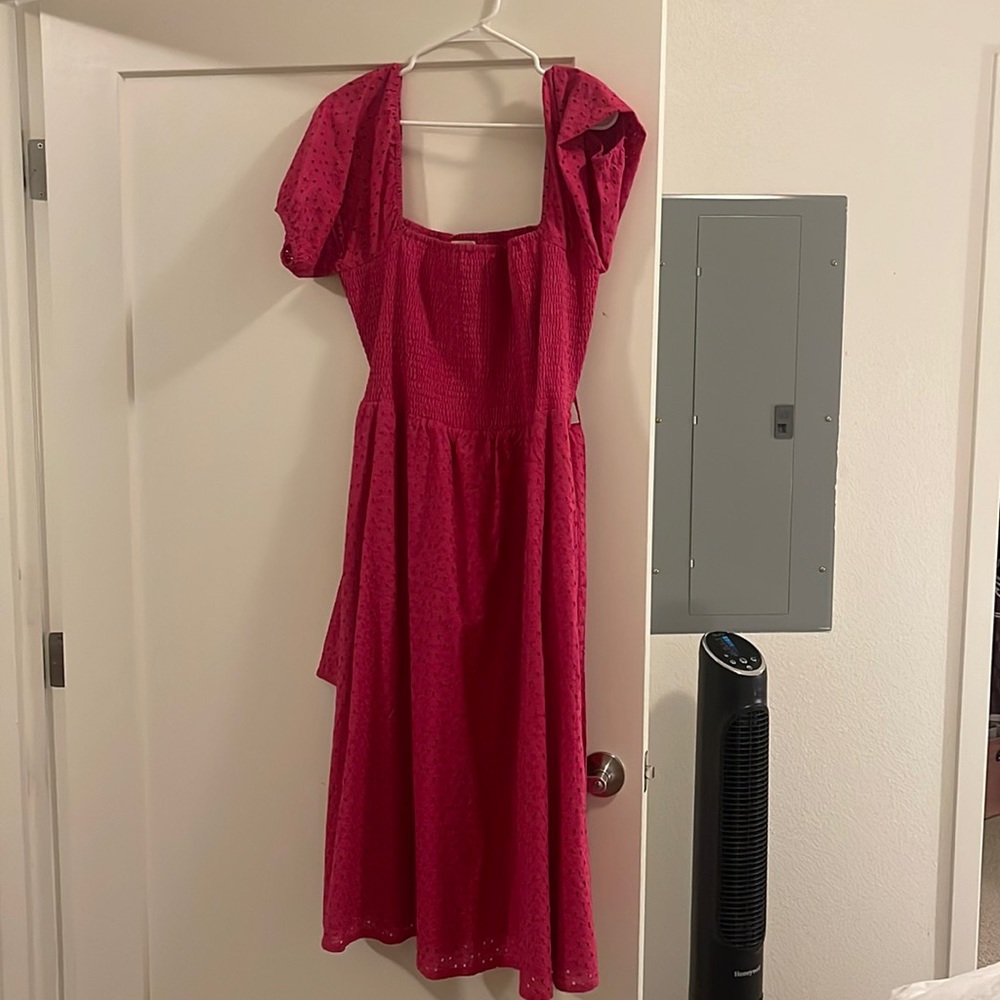 Plus Size 1950s Fuchsia Off Shoulder Belted Midi Dress